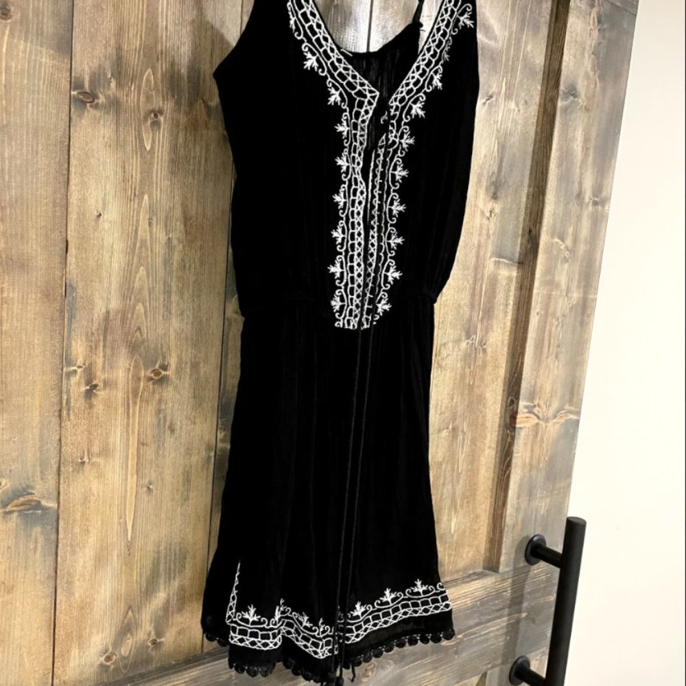 Detailed Tassled Black Romper